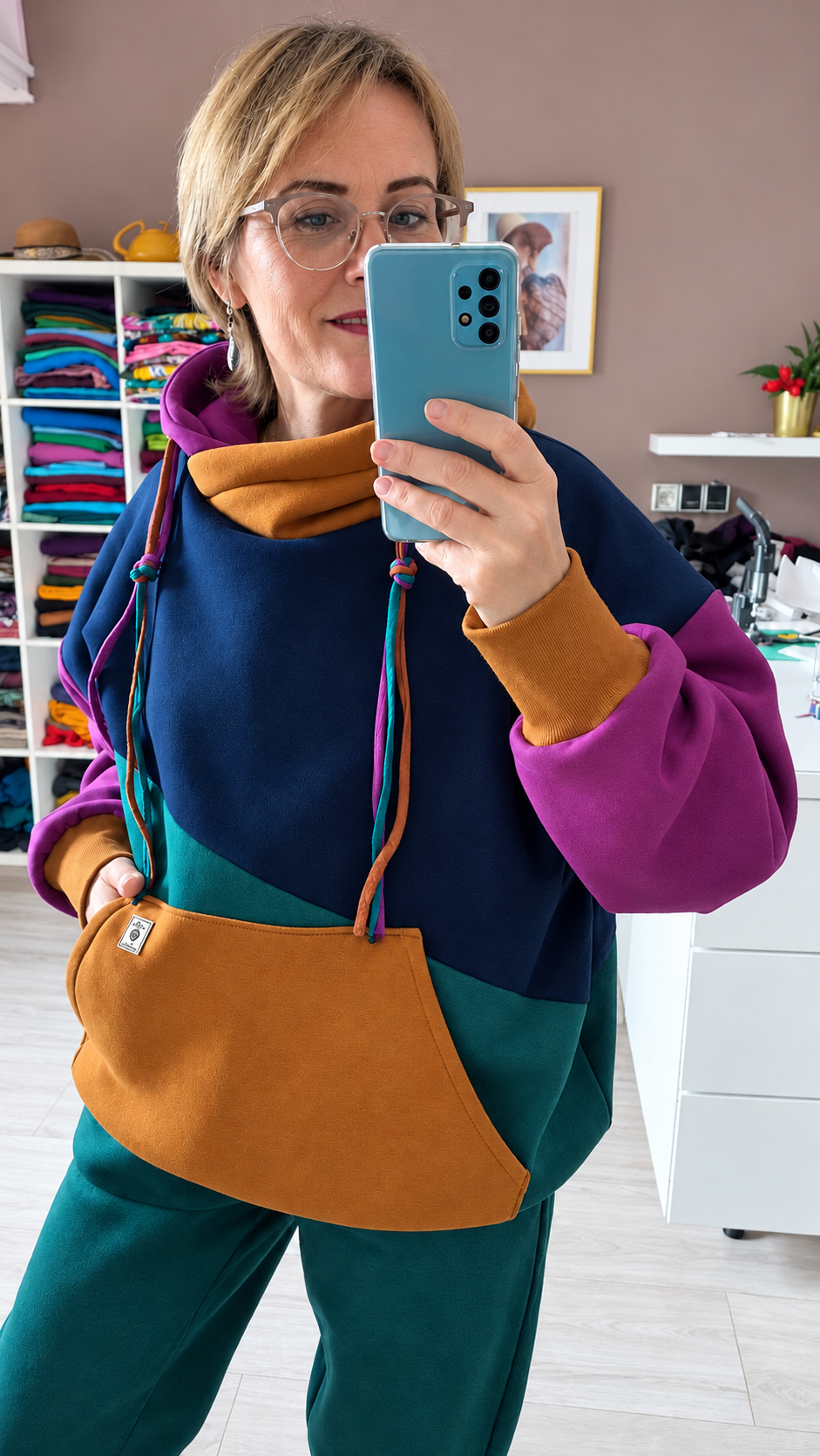 Bluza Kafelek na osobie, która na co dzień nosi rozmiar M — fason oversize